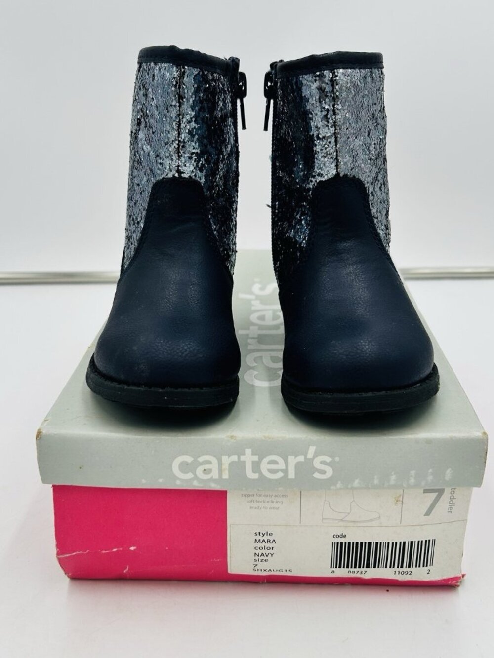 Carter's Toddler Girls Mara Navy Blue Glitter Boot Bootie Size 7 NEW